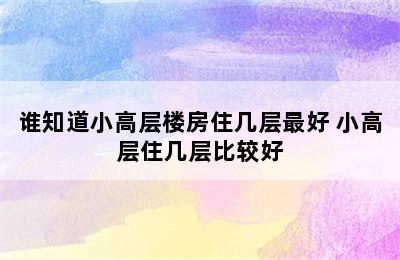 谁知道小高层楼房住几层最好 小高层住几层比较好